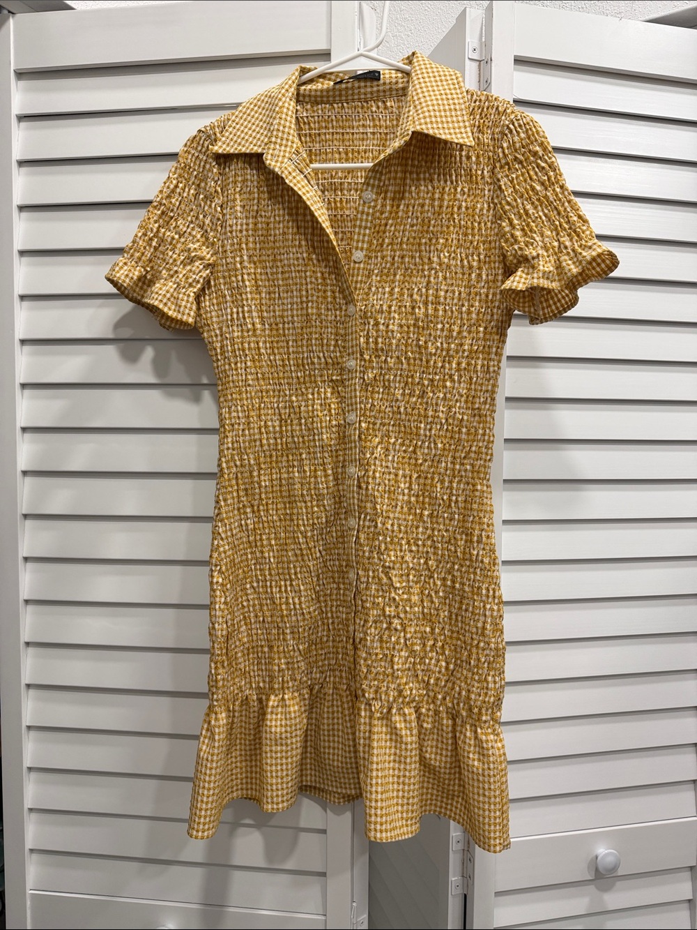 Zara Yellow Gingham Smocked Mini Dress